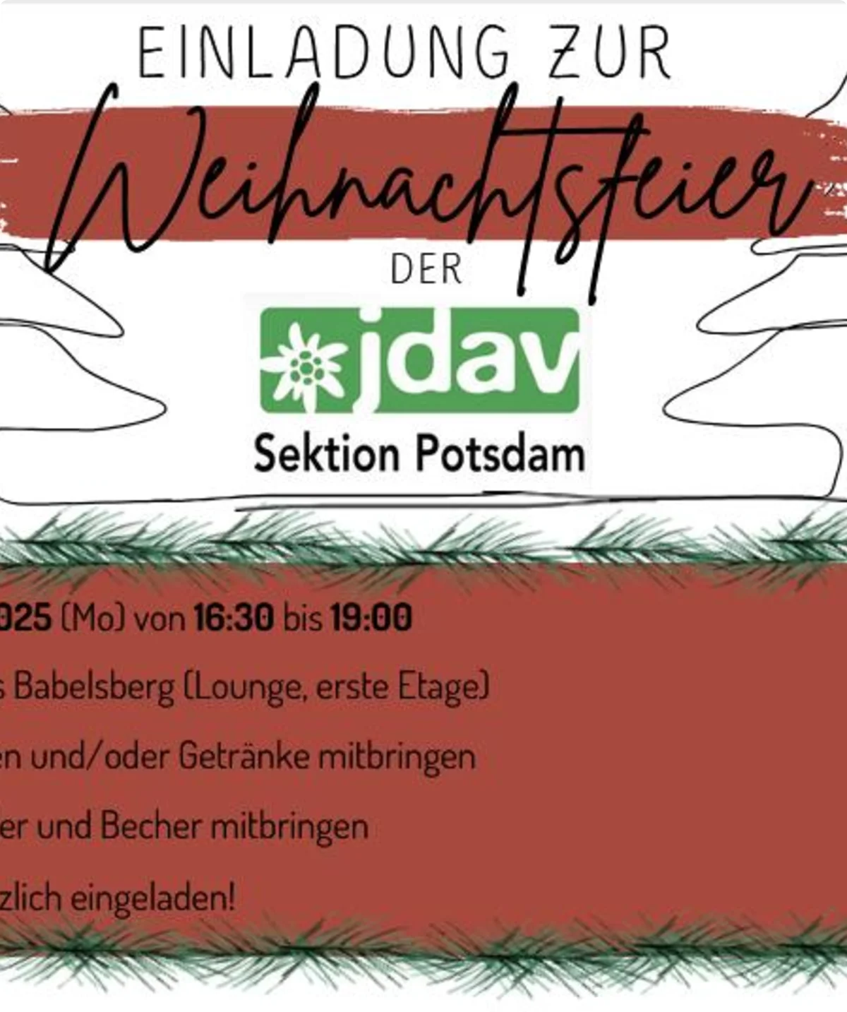 Einladung zur Weihnachtsfeier der JDAV Potsdam | © Amelie Schael