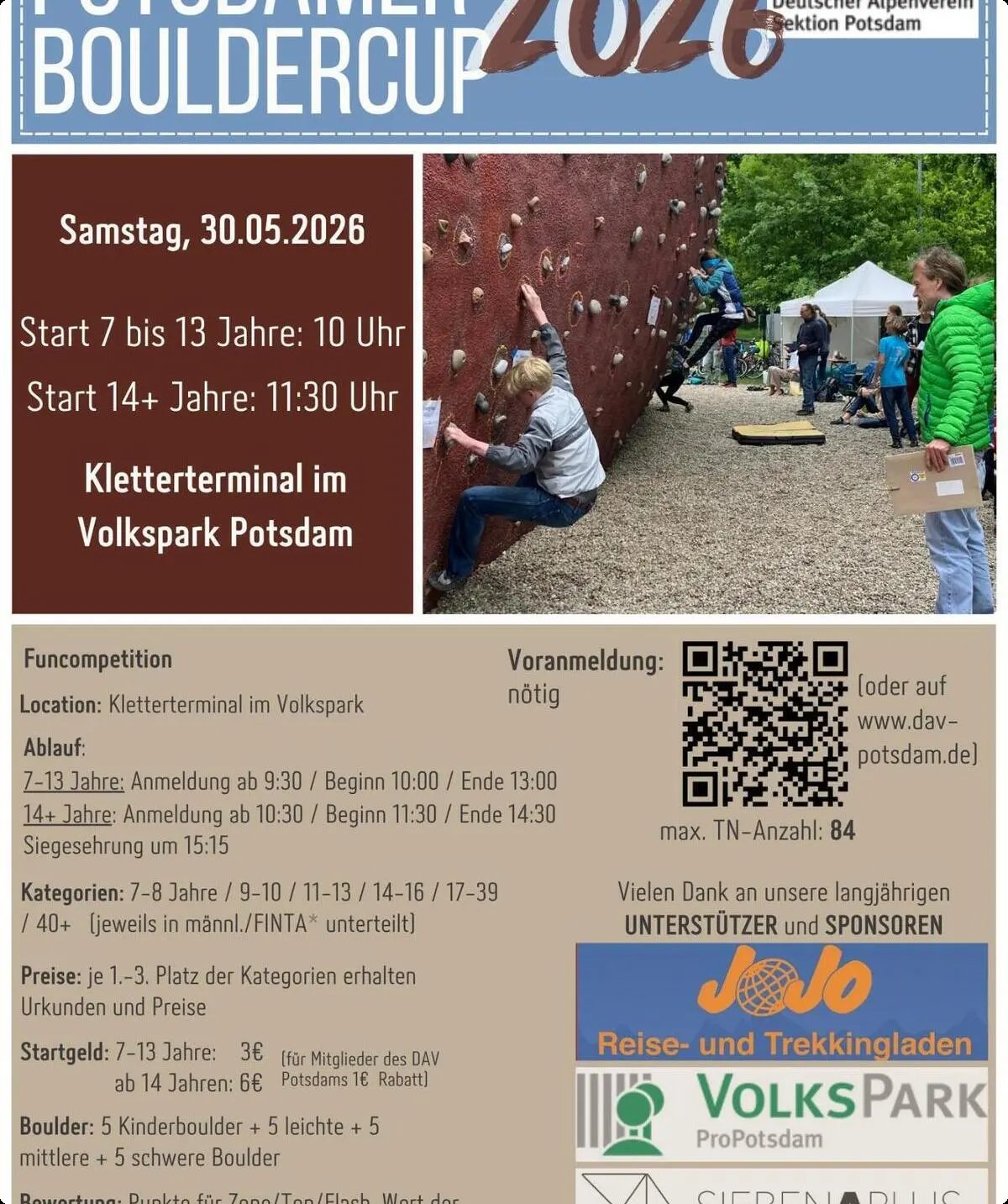 Plakat für den Potsdamer Bouldercup 2026. Alle Infos auch auf der Seite im Jahresprogramm. | © Amelie Schael