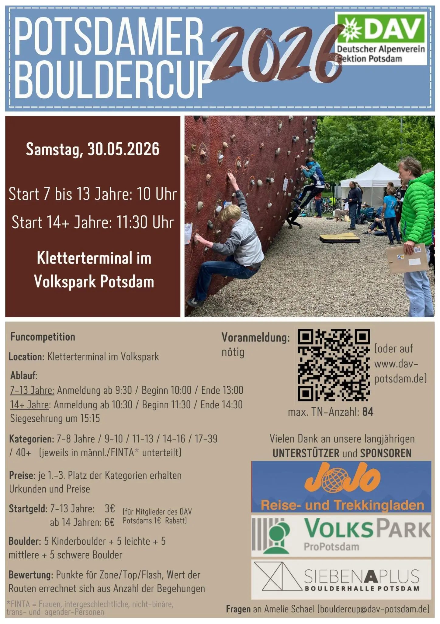 Plakat für den Potsdamer Bouldercup 2026. Alle Infos auch auf der Seite im Jahresprogramm. | © Amelie Schael